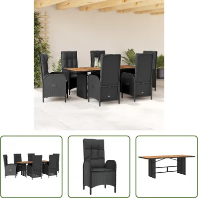 Produktbild von The Living Store 7-tlg. Garten-Essgruppe mit Kissen Schwarz Poly Rattan