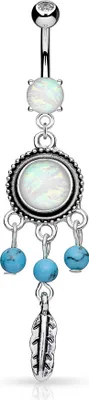 Produktbild von Bauchnabelpiercing Traumfänger Anhänger Feder Opal Zirkonia Dreamcatcher Autiga® silber