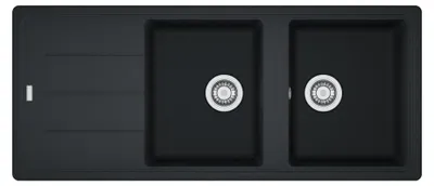 Immagine prodotto di Lavello incasso 2 vasche con gocciolatoio reversibile fragranite nero Franke 116x50 BFG621