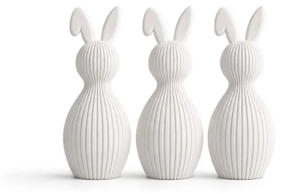 Produktbild von Hasen Deko 3er Set 12 cm – 3D Druck Figuren im skandinavischen Stil – Moderne Osterdeko – Wohnaccessoires für Wohnzimmer, Tisch, Regal & Frühlingsdeko (Weiß)