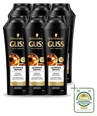 Imagen del producto de 6 champús Gliss Kur Ultimate Repair para cabello dañado, 250 ml cada uno - Paquete de ahorro - 6 unidades