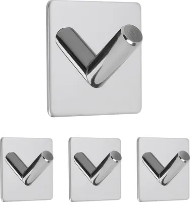 Produktbild von Dolvhin® Handtuchhaken ohne Bohren | 4x Badezimmer Haken selbstklebend | Handtuchhalter selbstklebend | Wandhaken aus Edelstahl für Bad & Küche | Klebehaken Chrom poliert