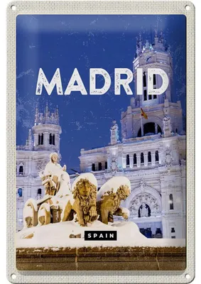 Produktbild von Blechschild Reise 20x30cm Madrid Spanien Winter Nacht Trip