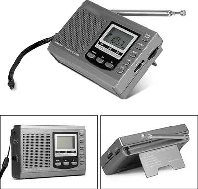 Productafbeelding van Draagbare mini-radio met FM/MW/SW-ontvanger en digitale wekker. FM-radioontvanger, grijs
