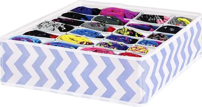 Obrázek produktu pro Úložné boxy SPRINGOS, 24 buněk pro organizování ponožek, kravat, skládací organizér pro ukládání ponožek (bílo-modrý)