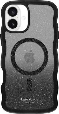 Produktbild von Kate Spade, iPhone 16 Plus MagSafe Hülle Wavy Glitter Nightfall Design, Schwarz transparent