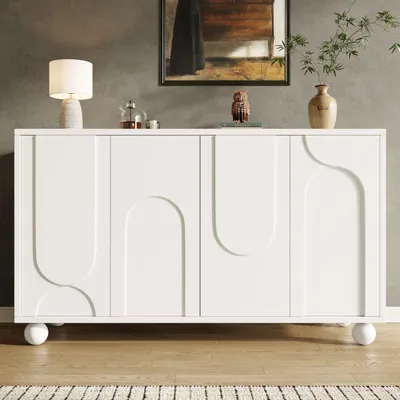 Produktbild von Flieks Sideboard Kommode, Aufbewahrungsschrank mit 4 Türen, moderner schlichter Kunstschrank, für Wohnzimmer Küche Flur, Weiß