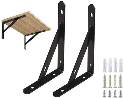 Productafbeelding van Ibenzoa® Robuuste rekdragers, set van 2, zwart gelakt staal, 150x95x16 mm (2 mm dik), driehoekig, draagvermogen 30 kg, inclusief schroeven en pluggen