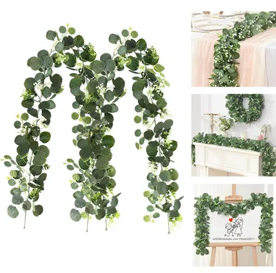 Immagine prodotto di 2 ghirlande di eucalipto, 180 cm, foglie verdi artificiali, decorazione