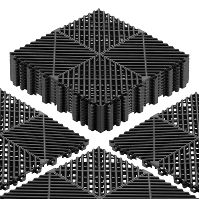 Produktbild von Interlocking Drainage Mats, 310 x 310 mm, Modular Garage Flooring Tiles, Non-Slip PP Drainage Floor Tiles, Self-Draining, Easy Installation, for Bathroom, Kitchen, Pool & Outdoor, Black, 12 Pack