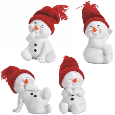 Produktbild von Schneemann Figuren 4er rote Mützen 8 cm