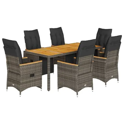 Produktbild von vidaXL 7-tlg. Garten-Bistro-Set mit Kissen Grau Poly Rattan