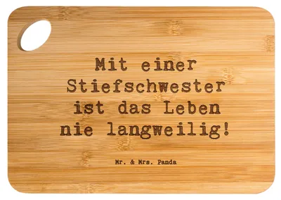Produktbild von Mr. & Mrs. Panda Holzbrett Spruch Stiefschwester Abenteuer - Transparent - Geschenk, Dankeschön, Geschwisterbindung, Verbindung, Weihnachten, Handgemacht, Schneidebrett