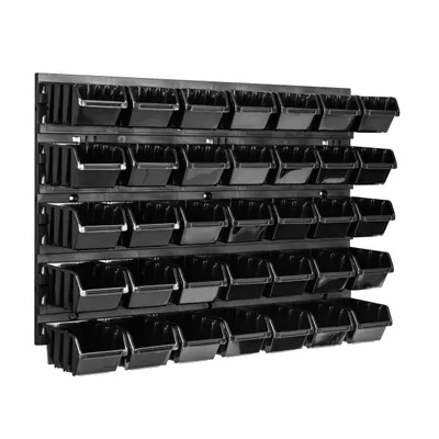 Image de Panneau à outils mural 57,6 x 39 cm avec 35 pcs. Boîtes suspendues Boîtes noires Système de stockage