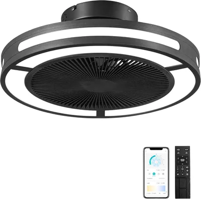 Image de Ventilateur de plafond sans pales, diamètre 48,3 cm, avec éclairage et télécommande, lumière LED dimmable et 6 vitesses de ventilation, ventilateur de plafond encastrable