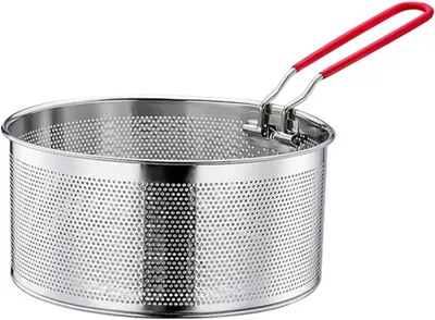 Produktbild von Pommes K?rbchen Frittierkorb,Edelstahl Nudelkorb Kš¹chensieb mit Griff Pommes K?rbchen Frittierk?rbchen Sch?pfl?ffel Draht Skimmer Kš¹chen und Haushaltssieb (20cm)