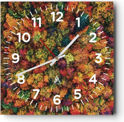 Produktbild von Wanduhr - Quadrat - Glasuhr - Herbst Perspektive Vogel - 40x40cm - Schleichendes Uhrwerk - Lautlos - zum Aufhängen bereit - Dekoration Modern - Wanddekoration aus Glas - C4AC40x40-4478