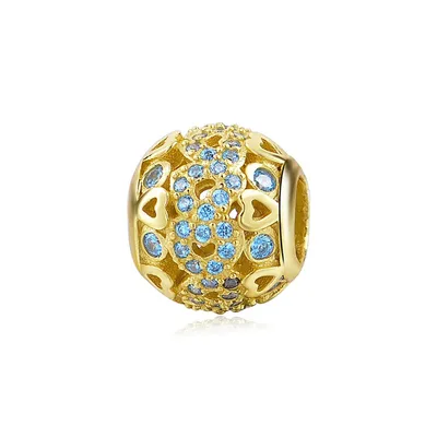 Produktbild von PANDACHARMS Goldblauer Herzball Charm, 925er Sterling Silber, passt zu Pandora