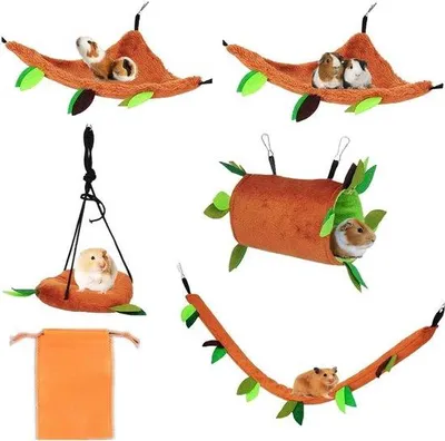 Immagine prodotto di Set di giocattoli per criceti, 5 pezzi - comode cucce per animali - padiglione per animali selvatici e accessori per nidi nella giungla - giocattoli per furetti - tunnel a forma di rinoceronte