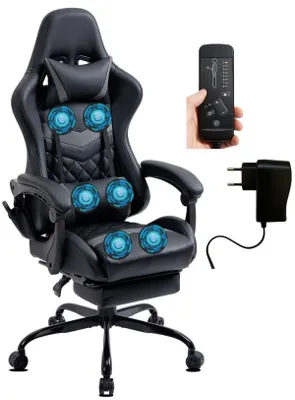Produktbild von Delman Gaming Stuhl Bürostuhl Gaming Chair  Bürosessel Massagefunktion mit 6 Vibirationspunkten Fußablage Metallische Fußkreuz Ergonomische Stuhl 37GY