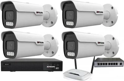 Obrázek produktu pro 8MPx 4K ZOOM COLORVU kamerový IP POE set - 4x NC988, POE switch 4 + 1, NVR | ZONEWAY 4-NC988-3016