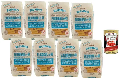 Produktbild von Rummo Italian Gourmet Bundle 8x Glutenfreie Elicoidali Pasta 400g + Italian Gourmet Polpa – italienische Nudeln ohne Gluten aus Mais & Vollkornreis, kurze Röhrennudeln für Tomatensauce, Auflauf