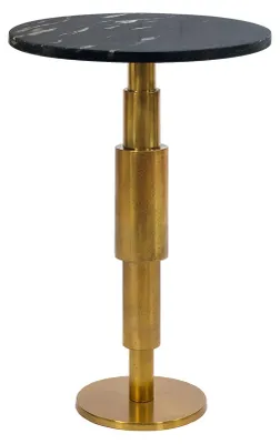 Wohnling Beistelltisch Marmor rund in Schwarz mit goldener Aluminium-Säule und runder Basis, Gesamtansicht.