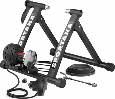 A black bicycle trainer stand with the brand name 'SPORTANA' visible on its legs, set against a white background.