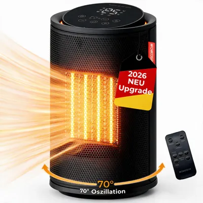 Produktbild von WOWDSGN Heizlüfter Energiesparend Klein 1500W, mit RGB-Licht, ECO Modus, 3 Heizmodi, Überhitzungs- & Kippschutz, 24H Timer, Leise 34dB & Tragbar