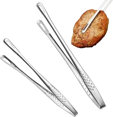 Image de Pince à griller et pince de cuisine, 24 cm et 28 cm, lot de 2, en acier inoxydable, pour barbecue