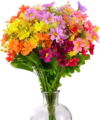 Produktbild von Künstliche Gänseblümchen, Seidenblumen, Wildblumen, 6 Bündel mit 6 Farben, für den Außenbereich, UV-beständig, Grünsträucher, Pflanzen, Innen- und Außenbereich, Hängekörbe, Übertopf, Haus, Garten,