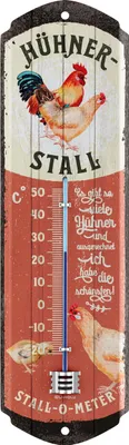 Produktbild von LANOLU Retro Blechschild HÜHNERSTALL THERMOMETER  Hühner Deko Stall Garten Vintage Schilder - Blechschild Huhn 8x28cm