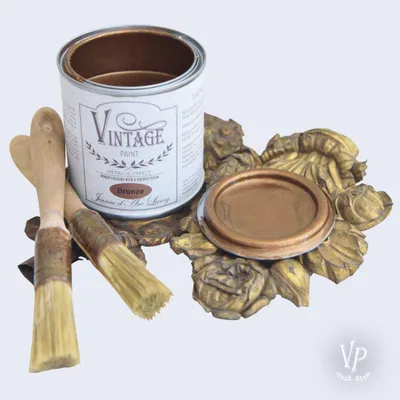 Produktbild von Vintage Paint Metallic Chalk Paint 200 ml – Effekt Kreidefarbe – Möbel & Deko Farbe für Holz Metall Glas – Innen & Außen – EU Ecolabel EN 71-3 - Bronze