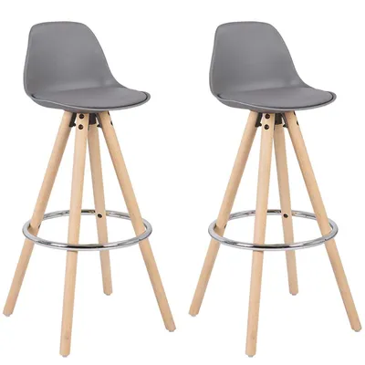 Produktbild von WOLTU Barhocker Küchenstuhl aus Kunstleder Holzgestell mit Lehne + Fußstütze, Grau
