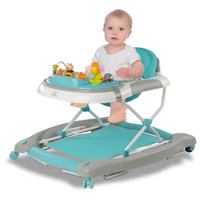 Produktbild von BRONEA® 4-in-1 Gehfrei Baby Lauflernwagen Schaukel Lauflernhilfe Babywalker mit Schaukelfunktion, Licht & Musik | Höhenverstellbar & Klappbar - Türkis