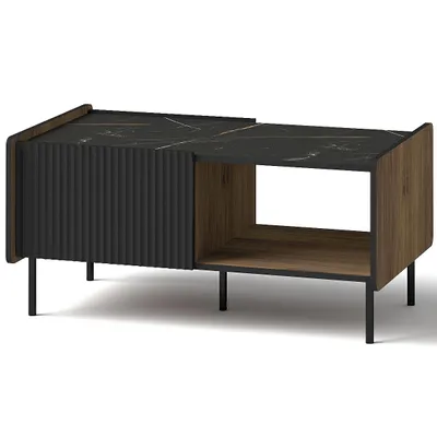 Obrázek produktu pro BEAUTYSOFA | Konferenční stolek PIANO | se 2 dvířky a odkládací plochou | Odkládací stolek | Obývací pokoje | Černá a ořech | Moderní styl