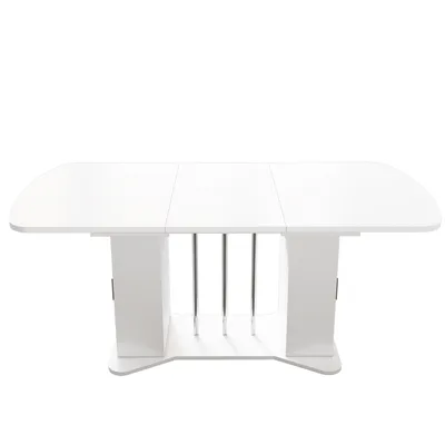 Produktbild von Flieks Oval Esstisch Küchentisch mit Schrank, Esszimmertisch Tisch Ausziehbar, Arbeitstisch Schreibtisch mit Erweiterbarer Tischplatte, Weiß, 120/160