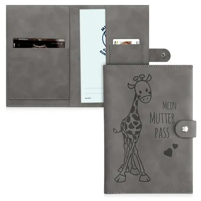Produktbild von kwmobile Mutterpasshülle aus Kunstleder in Nubuklederoptik - Hülle für deutschen Mutterpass mit extra Fächern - Cover Mutterpass Giraffe Grau