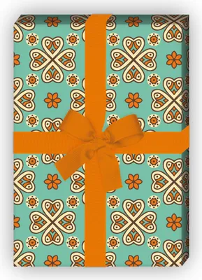Produktbild von Glücks Geschenkpapier Set, Dekorpapier mit Retro Klee Blättern, türkis,  - G8763, 32 x 48cm