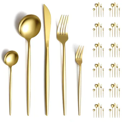 Besteck-Set 60-teilig, Gold, für 12 Personen, spülmaschinenfest