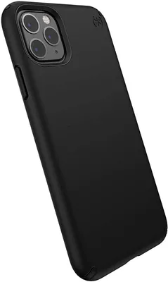 A black phone case is shown from a diagonal angle against a white background.