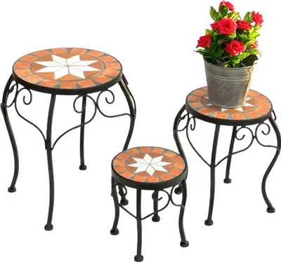 Produktbild von DanDiBo Blumenhocker Merano Mosaik 3er Set 12014 Blumenständer 20, 27, 37 cm Hocker Rund