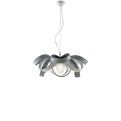Zdjęcie produktu dla Primula - Lampa wisząca z żelaza lakierowanego na biało i szaro, z regulowanym stalowym kablem, 4 światła, 138 mm - Ø66 mm - BL145-4-BG