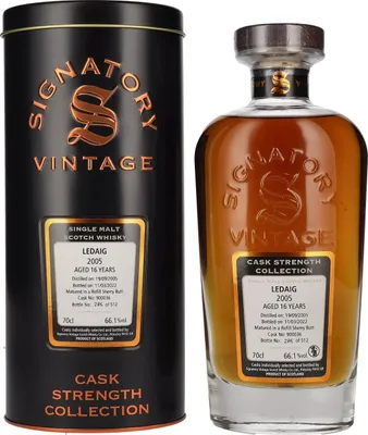 Image de Signatory Vintage LEDAIG 16 Years Old Cask Strength 2005 66,1% Vol. 0,7l in Tinbox