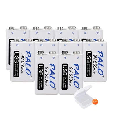 Obrázek produktu pro Nabíjecí 9V baterie, kapacita 650 mAh, nabíjení přes Micro USB, 10 kusů 9V