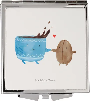 Produktbild von Mr. & Mrs. Panda Schminkspiegel Kaffee Bohne - Weiß - Geschenk, Faltspiegel, Handtaschenspiegel, Kaffeebohne, Lustige Sprüche, Zufriedenheit, Glück, Quadratischer Spiegel