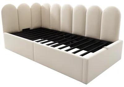 Imagen del producto de Diván - Sofá cama - 90 x 190 cm - Cajón hidráulico - Base de láminas de metal - Terciopelo - Beige - Sin colchón