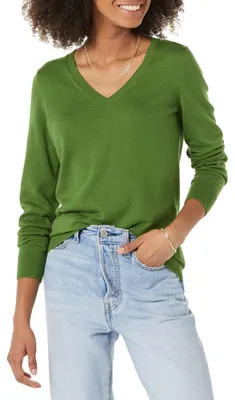 Produktbild von A. Essentials Damen Leichter Langarm-Pullover Mit V-Ausschnitt, Grün, M