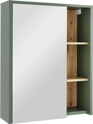 Zdjęcie produktu dla Szafka łazienkowa z lustrem Vicco Viola Zielony/rzemieślniczy 60 x 75 cm z otwartymi półkami, Model 54858