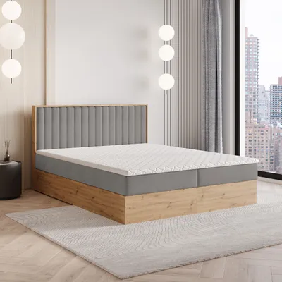 Produktbild von Masseno Boxspringbett VARELI 180x200 cm Komplett-Set mit Bonell Matratze und Topper, Polsterbett mit Bettkästen -Grau, SORO 90
